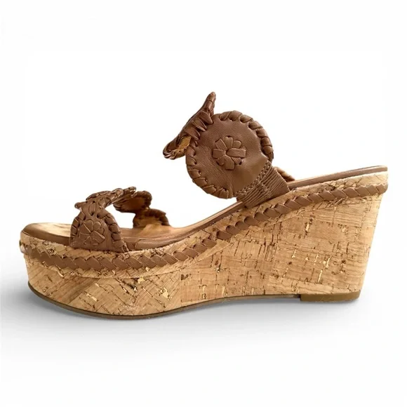 Jack Rogers Leigh Cognac Brown Leather Cork Wedge Sandals Women’s size 5 - Picture 5 of 11